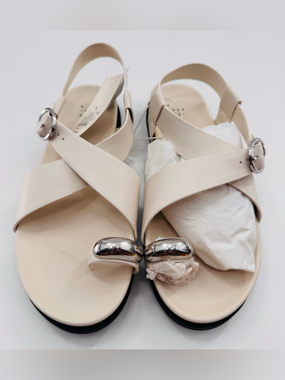 Sandals Penelope Silver Toe Ring Sz 9.5 A New Day Bone NEW Shoes Support Footbed